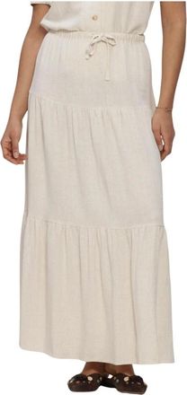 Object Objsanne MW Lange Gelaagde Rok - Dames - Maxi Rokken - Beige - 2XL - Linnen - Rokken