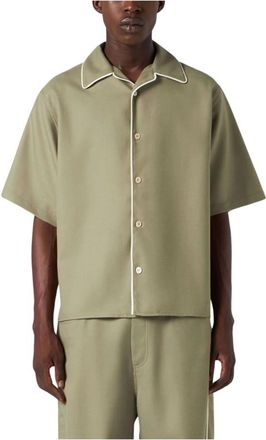 1989 STUDIO Short Sleeve Shirts, male, Green, XL, Contrast-Trim Logo Print Shirt