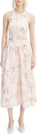 Bardot Kylen Ramie Halter Midi Dress in Pink Floral at Nordstrom, Size 10