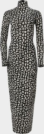 Carolina Herrera Long-Sleeve Leopard Maxi Turtleneck Dress