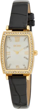 BCBGeneration Tonneau Crystal Faux Leather Strap Watch, 26mm in Black at Nordstrom Rack