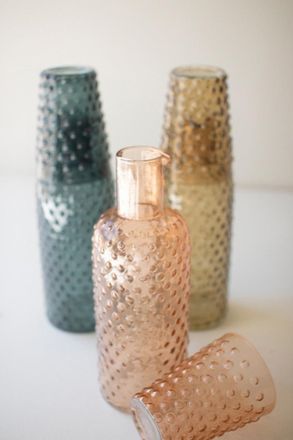 Kalalou Set Of Three Bubble Glass Carafes W Tumbler - One Each