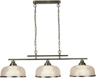 Searchlight Lampadario Rustico Bistrot Ii Acciaio Ottone Vetro Trasparente 3 Luci E27