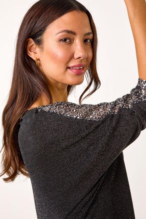 Roman Sequin Detail Stretch Tunic Top
