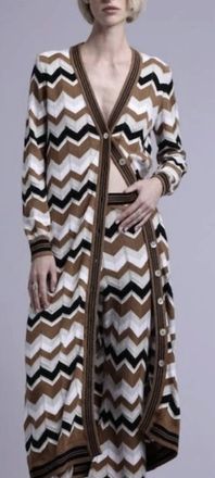 Minnie Rose Chevron Pointelle Duster In Brown Multi