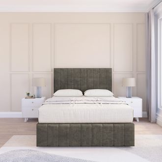 Sloomy California Dumfries Bed Set, No Drawers Mattress & 54 Headboard in Dark Grey | Size: Double