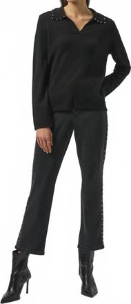 Joseph Ribkoff Pearl Collar Cashmere Sweater Top In Black