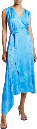 Santorelli VELIA Sleeveless Faux-Wrap Asymmetric Dress in Cornflower at Nordstrom, Size 4