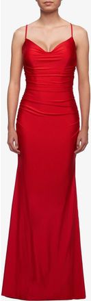 La Femme Long Jersey Dress with Draped V-Neckline and Ruching in Red at Nordstrom, Size 10