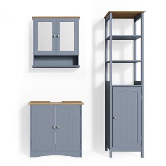 Vicco Conjunto De Muebles De Ba&ntilde;o Bianco, Gris, 3 Partes, Con Mueble Alto