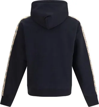 Burberry Mens Check Trim Hoodie Black Clothing