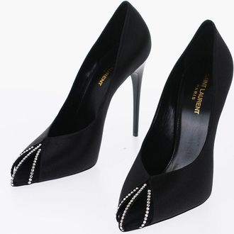 Saint Laurent Satin Open-Toe Pumps With Crystal Details 11 Cm Heel Saint Laurent