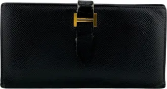 Herm&egrave;s Black Leather Long Wallet (Bi-Fold) (Pre-Owned)