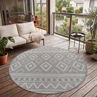 Paco Home Paco Home - Alfombra Exterior Interior Balc&oacute;n Terraza Cocina Motivo Boho &Eacute;tnico Moderno &Oslash; 200 Cm Redon, Gris 2