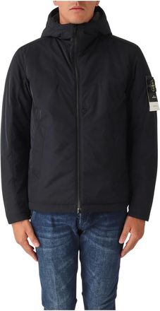 Stone Island Jassen, Heren, Blauw, L, Leer, Ge&iuml;soleerde Jas