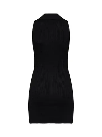 Diesel Womens Mini Dress M-Lilma Ribbed Knit Black Silk