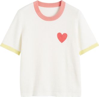 Chinti and Parker Cotton Heart Breton Crochet T-Shirt in Cream at Nordstrom, Size X-Small