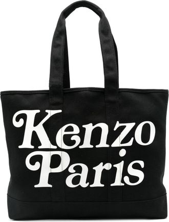 Kenzo large logo-print tote bag - unisex - Cotton/Cotton/Calf Leather - One Size - Black