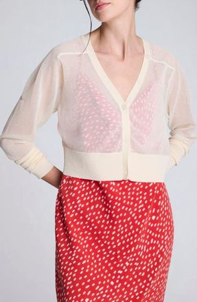 Kenneth Cole Crop Sheer Saddle Shoulder Cardigan in Oyster at Nordstrom, Size Large