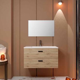 Aurlane Aurlane - Mueble De Ba&ntilde;o 80cm 2 Cajones Decoraci&oacute;n Madera, Lavabo Y Espejo - Box-in