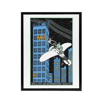 Artery8 Rendezvous on 968th Floor of a Skyscraper Jung Framed Canvas Wall Art in Blue | Size: W24 x H32