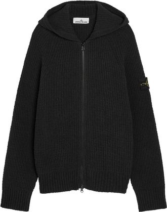 Stone Island Hooded Ribbed-knit Cotton Jumper - Black - XL