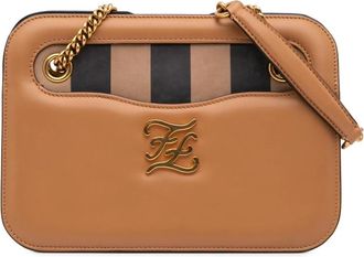 Fendi Pre-owned Calfskin Vitello King Nubuck Pequin Karligraphy Pocket Shoulder Bag - Dames - Vintage Schoudertas - Bruin - ONE Size - Leer - Vintage