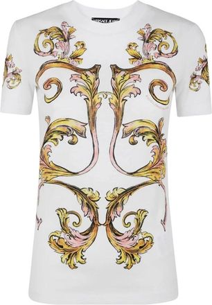 Versace Jeans Couture Baroque Print Wit T-shirt Slim Fit - Dames - T-shirts - Wit - XL - Katoen - Tops