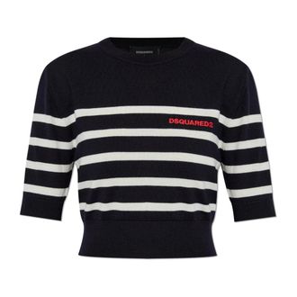 Dsquared2 Wollen top - Dames - Ronde hals truien - Blauw - S - Wol - Truien & Vesten