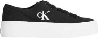 Calvin Klein Jeans Lace-Up Leren Gevoerde Katoenen Sneakers - Dames - Sneakers - Zwart - 39 EU - Katoen - Schoenen