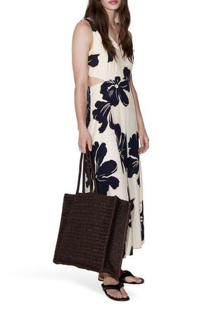 Mango Floral Print Cutout Sleeveless Maxi Dress in Ecru at Nordstrom, Size 10