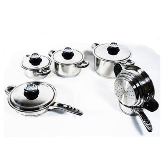 Trade Shop Trade Shop Traesio - Set Batteria Di Pentole Da 12 Pezzi Padelle In Acciaio Inox Cucina Schuster