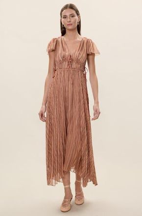Rebecca Taylor Celeste Stripe Pleated Dress in Persimmon Stripe Multi at Nordstrom, Size 10