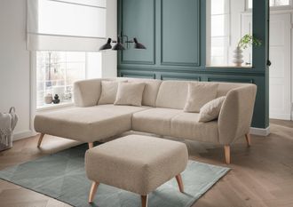 Inosign Ecksofa »Colori Polstermöbel mit zeitlos eleganter Rückenführung. L-Form« Holzfussfarbe wählbar, inkl. 4x Zierkissen