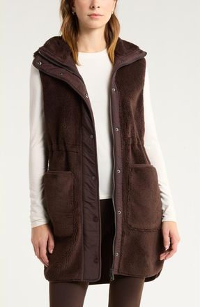Zella Longline Faux Shearling Vest in Brown Mole at Nordstrom, Size Xx-Large