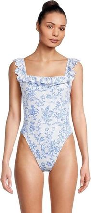 Lilly Pulitzer Aemma Ruffle One-Piece Swimsuit Womens White Floral GBO2691