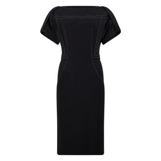 Alberta Ferretti Kleedjes, Dames, Zwart, S, Wol, Midi Jurk met Korte Mouwen