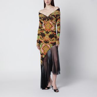 Etro Abito midi asimmetrico in tulle stretch con stampa floreale