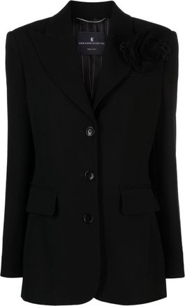Ermanno Scervino floral-appliqué single-breasted blazer - women - Viscose/Acetate/Elastane/Polyester - 44 - Black