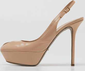 Sergio Rossi Beige Patent Leather Cachet Slingback Pumps