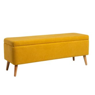 Koketto Home Banco tapizado mostaza con almacenamiento y patas de madera