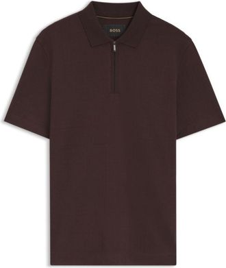 BOSS Zipper-neck polo shirt in a cotton-silk blend