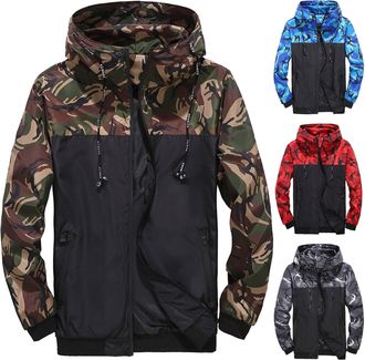 Generic Mens Outdoor Jackets Waterproof Mens Camouflage Rain Jacket Camo Adventure Jacket Lightweight Windbreaker Coats Windproof Fishing Coats Full Zipper Pa