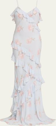 LoveShackFancy Rialto Asymmetric Ruffle Maxi Dress