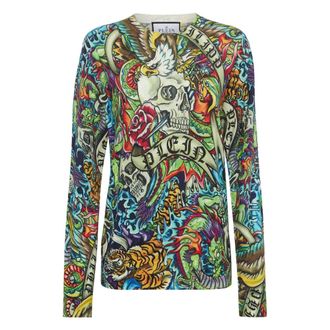 Philipp Plein Truien & Vesten, Dames, Veelkleurig, S, Kasjmier, Pullover Round Neck Tattoo