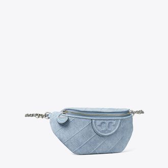 Tory Burch Womens Fleming Soft Denim-Print Suede Belt Bag, One Size