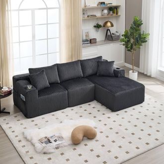 Direct Wicker Modular Sectional Sofa, L Shaped Comfy Cloud Couch in Dark Grey | Size: 3 Seater