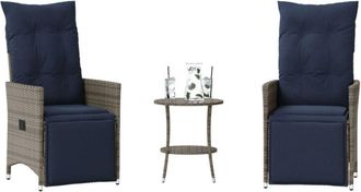 vidaXL Conjunto De Bistr&oacute; De 3 Piezas Con Cojines De Rat&aacute;n Sint&eacute;tico Gris Vidaxl