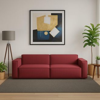 Dmora Sof&aacute; Fijo Dmelucc, Sof&aacute; Modular Lineal De 3 Plazas, 100% Made In Italy, Sof&aacute; De Sal&oacute;n Moderno En Tela., Cm 260x95h70, Rojo - Dmora