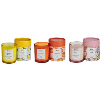 Beliani Conjunto De 3 Velas Arom&aacute;ticas 100% Cera De Soja Mecha De Algod&oacute;n Vidrio Floral Oriental Fragancia De Hierbas Rosa/caqui/melisa Colorful Barrel